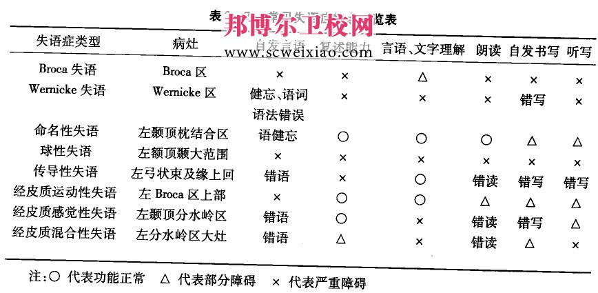 常见失语症特点一览表