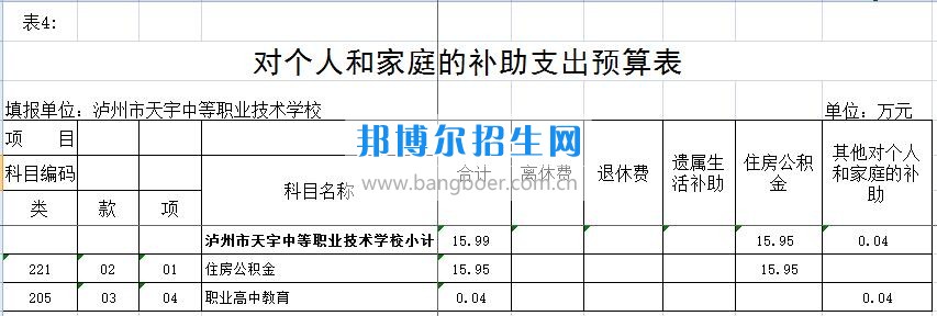 泸州市天宇中等职业技术学校2020年部门预算情况说明